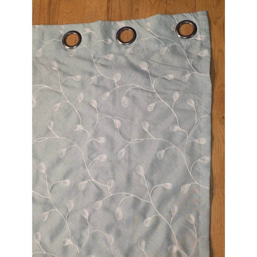 Miuco Light Blue Embroidered Leaf Vine Grommet Top Curtain Panels Set of 2 52x63